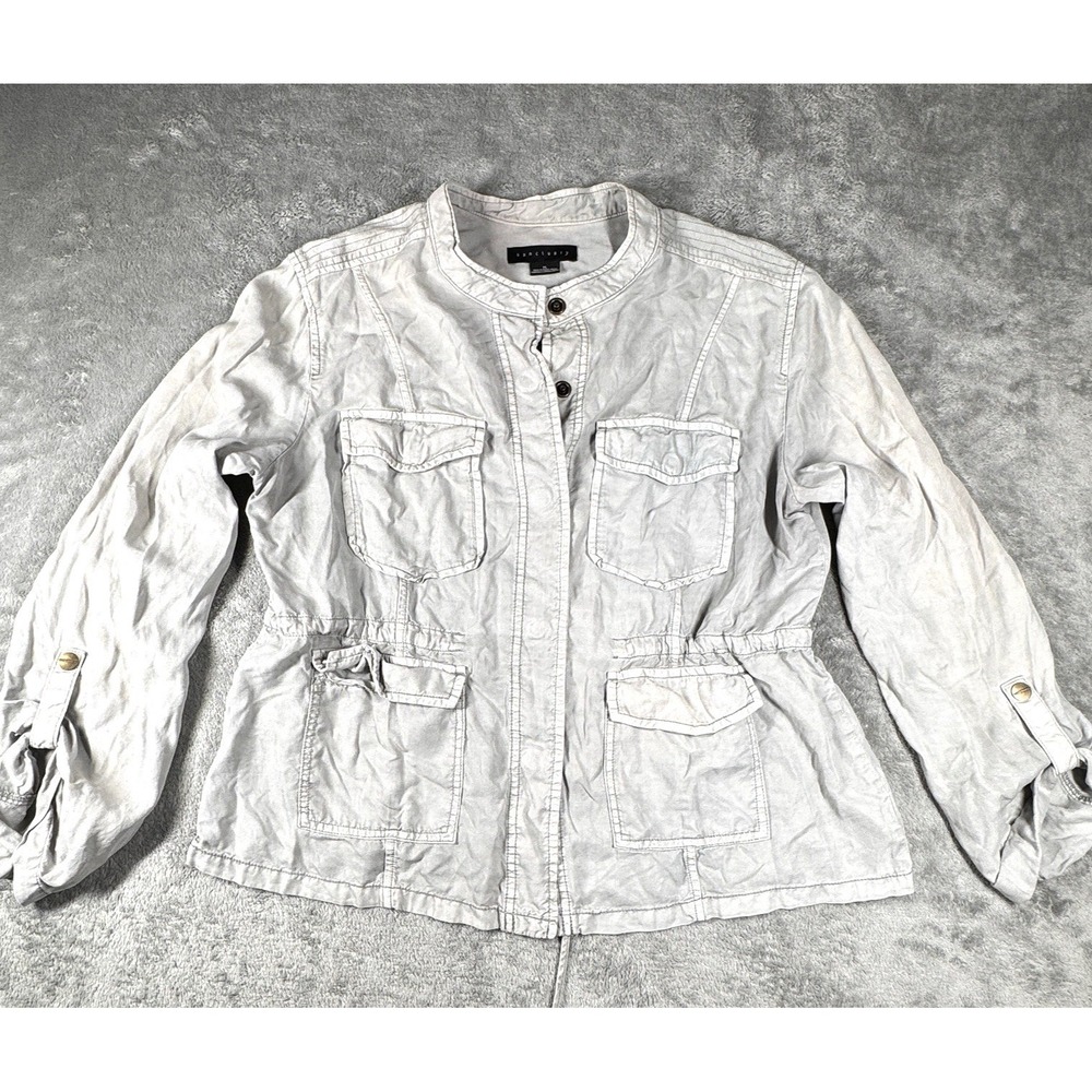 Sanctuary Utility Field Jacket Women's XL Gray Lyocell Drawstring Pockets